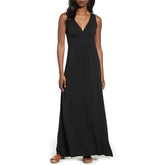 Loveappella V-Neck Jersey Maxi Dress in Black at Nordstrom, Size X-Large P