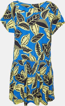 Moschino Boutique Moschino Blue Printed Rayon Shirred Detail Mini Dress