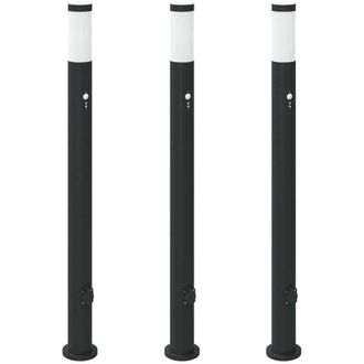 vidaXL Bollard Lights with Sensor&Outlet 3pcs 110 cm Stainless Steel IP44 vidaXL