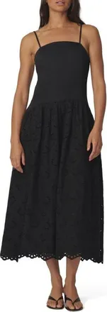 Joe's The Mara Eyelet Detail Cotton Midi Dress in Black at Nordstrom, Size X-Small
