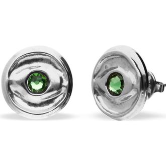 UNOde50 Silver plated button earrings with green faceted crystal at Nordstrom