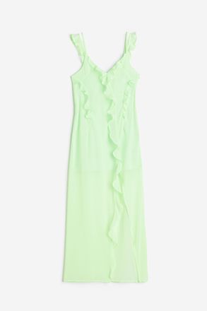 H&M Chiffonkleid mit Volants - Hellgr&uuml;n