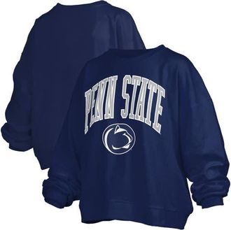 Pressbox Womens Pressbox Navy Penn State Nittany Lions Janise Arch Over Logo Waist Length Oversized Pullover Sweatshirt at Nordstrom, Size X-Large