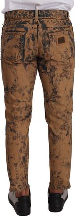 Dolce & Gabbana Mens Brown Distressed Cotton Regular Denim Jeans Clothing