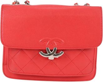 Chanel Cc Box Flap Bag Quilted Caviar Red Leather Bag (Pre-Owned)