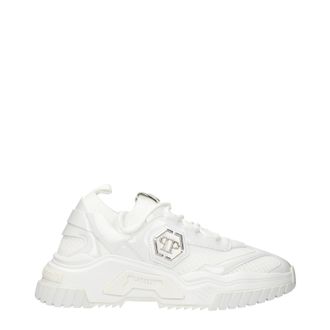Philipp Plein Herrens Weiße Stoff-Sneaker