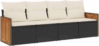 vidaXL Juego De Sof&aacute;s Jard&iacute;n 4 Pzas Con Cojines Rat&aacute;n Sint&eacute;tico Negro Vidaxl