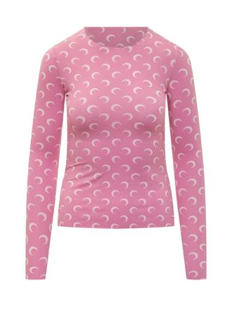Marine Serre Pink Solid Crew Neck Top