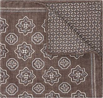 Reiss Chocolate Brown Silk Floral-medallion Pocket Square