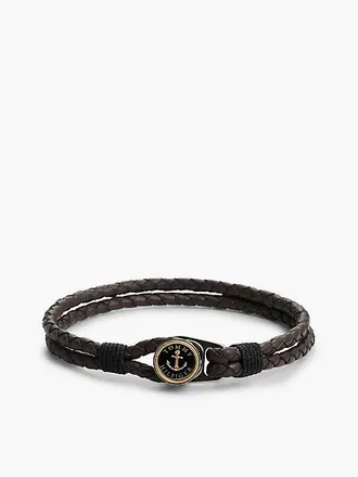 Tommy Hilfiger Gold-Plated Nautical Charm Brown Leather Bracelet