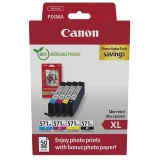 CANON Tintero + Paquete De Papel Fotogr&aacute;fico Cli-571xl Negro/cyan/magenta/amarillo - Alto Rendimiento