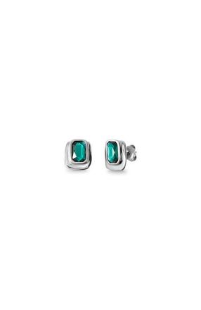 UNOde50 Green Crystal Stud Earrings in Silver at Nordstrom
