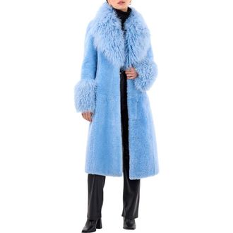 Gorski Genuine Shearling Short Coat in Blue at Nordstrom, Size Medium