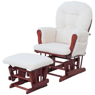 Hhg Hhg - Nunca Usado] Sill&oacute;n Reclinable 033, Mecedora Sill&oacute;n + Taburete Tejido Boucl&eacute; 480g/m&sup2; Oeko-tex, Crema Marco Oscuro