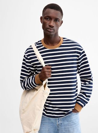 Le 31 Mens Contrast-edging striped T-shirt Comfort fit