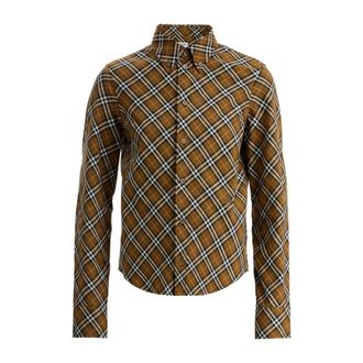 Burberry Klassiek Geruit Shirt met Lange Mouwen - Dames - Overhemden - Beige - XS - Katoen - Overhemden