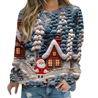 Generic Christmas Sweatshirt For Women Ladies Christmas Jumpers Xmas Printed Sweatshirt Loose Funny Xmas Jumpers Long Sleeve Crewneck Shirt Ladies Fashion Hoo