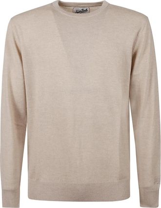 MC2 Saint Barth Geribbelde Gebreide Trui met Ronde Hals - Heren - Ronde hals truien - Beige - XL - Truien & Vesten
