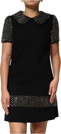 Dolce & Gabbana Zwarte kristalversierde kraag mini-jurk - Dames - Korte kleedjes - Zwart - XS - Kleedjes