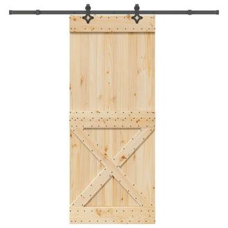 Berkfield Home Sliding Door with Hardware Set 95x210 cm Solid Wood Pine in Brown