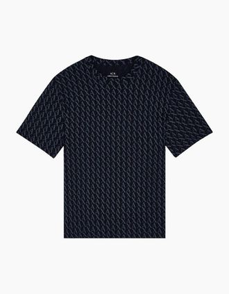 A|X Armani Exchange Mens Regular Fit Monogram Logo Black T-Shirt - Size: 36