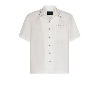 John Richmond Linnen overhemd met decoratieve studs en borstzak - Heren - Korte mouwen Overhemden - Wit - 2XL - Linnen - Overhemden