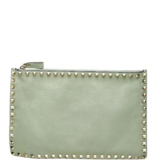 Valentino Pre-owned Rockstud Garavani Leren Clutch Tas - Dames - Pre-owned - Groen - Maat: ONE Size Leer