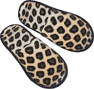 Generic Cotton Slippers Leopard Print Print Non-Slip Fleece Slippers Furry Cotton Slipper For Spa Holiday Room M
