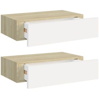 vidaXL Wall Drawer Shelves 2 pcs Oak and White 40x23.5x10cm mdf Vidaxl