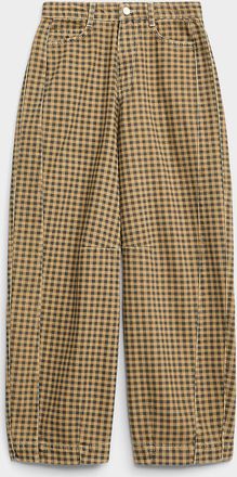 Damson Madder Womens Grunge gingham barrel-leg jean
