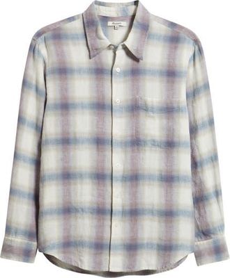 Madewell Linen & Organic Cotton Button-Up Shirt in Purple Ombre Plaid at Nordstrom, Size Xx-Large