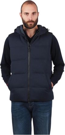 AT.P. CO Blauwe heren bodywarmer met capuchon - Heren - Bodywarmers - Blauw - XL - Katoen - Jassen