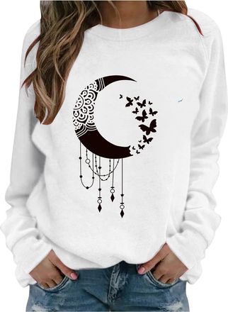 Generic Sweatshirts for Women Autumn Winter Casual Pullover Blouses Tops Womens Sweatshirts Crewneck Printed Long Sleeve Jumpers Sweatshirts Loose Sportswear 
