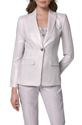 DKNY One-Button Linen Blazer in Cream/Silver at Nordstrom, Size 14