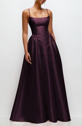 The Dessy Group Sleeveless Satin Gown in Deep Plum at Nordstrom, Size 18