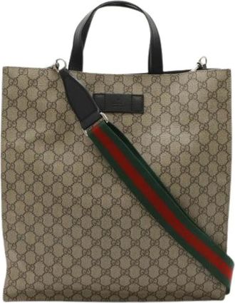 Gucci Pre-owned Soft GG Supreme 2Way Tote Shoulder Bag - Dames - Vintage Shopper - Beige - ONE Size - Leer - Vintage
