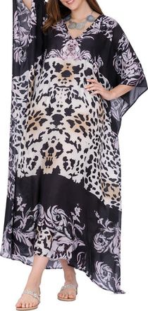 Ranee&rsquo;s Animal Print V-Neck Maxi Caftan in Black at Nordstrom Rack