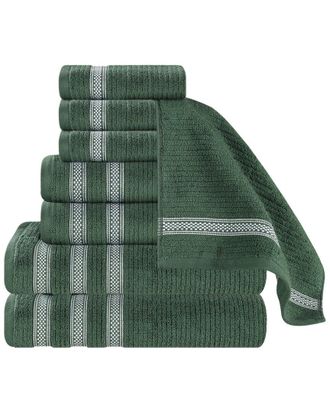 Superior Brea Zero Twist Cotton Ribbed Geometric Border Plush 8Pc Towel Set