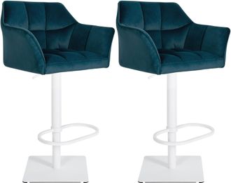 Clp Clp - Lote De 2 Taburetes De Bar Damaso Funda De Terciopelo Verde Metal Blanco Mate
