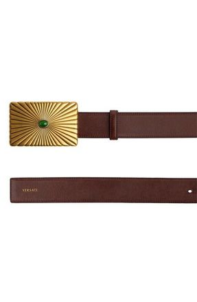 Versace Sunray Buckle Leather Belt in Rosewood Green-Gold 82 at Nordstrom, Size 95