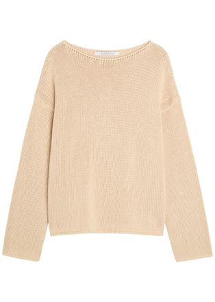 Another Tomorrow Draped Ribbed Cotton-knit Jumper - Beige - 42 (UK10 / S)