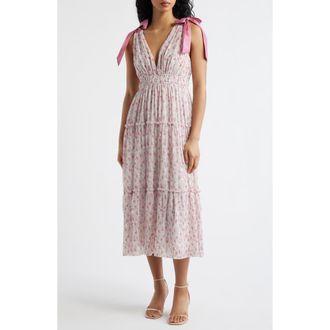 Lulus Devin Floral Tie Strap Midi Dress in Pink Floral at Nordstrom, Size X-Large