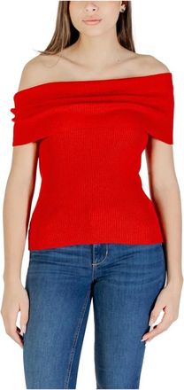 Only Gebreide trui met boothals - Dames - Ronde hals truien - Rood - M - Katoen - Truien & Vesten
