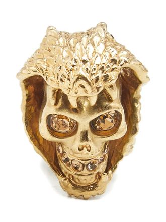 Alexander McQueen skull snake crystal ring - Gold
