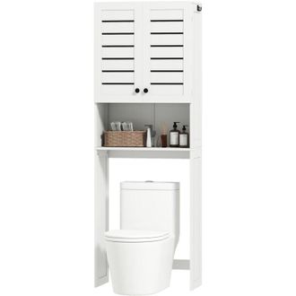 HOMCOM Mobile Bagno con Armadietto a 2 Ante e Ripiano Aperto in Legno Bianco