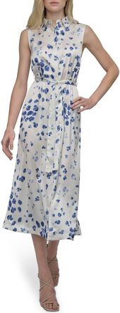DKNY Floral Sleeveless Shirtdress in Cream/Blue at Nordstrom Rack, Size 14