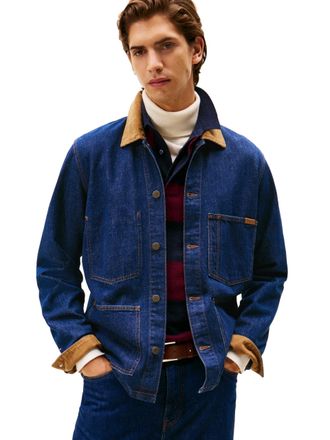 Tommy Hilfiger Mens Denim Chore Jacket with Corduroy Collar Detail, Lincoln Indigo, L