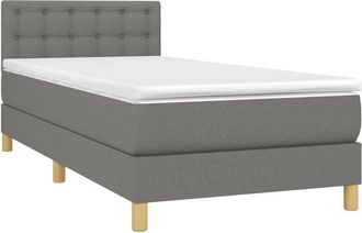 vidaXL Cama Box Spring Con Colch&oacute;n Y Led Tela Gris Oscuro 90x190 Cm Vidaxl