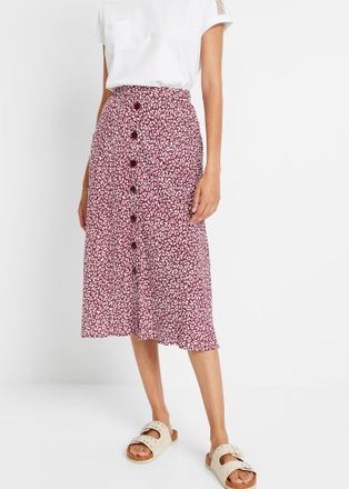 Bonprix Sommerrock BONPRIX, Damen, Gr. 40, rot (dunkelbeere, wei&szlig; leo bedruckt), Single Jersey, Obermaterial: 100% Viskose, bedruckt, ausgestellt kniebedecken