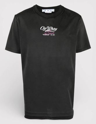 Off-white Mens Off-White Wave Off Raw Slim Short Sleeve Tee Black - Size: 38